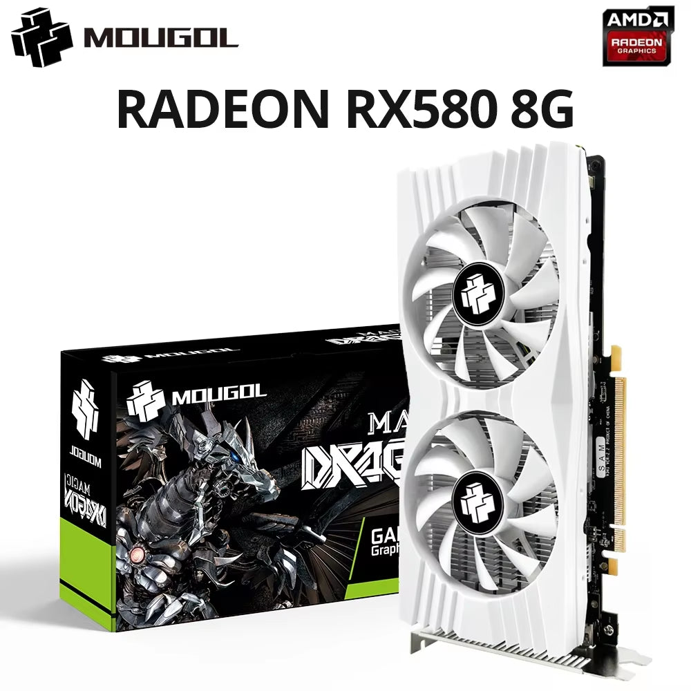 Original Radeon RX580 8G Graphics Card GDDR5 Memory Video Gaming Card Pcie3.0X16 DVI DP for Desktop Computer AMD Card