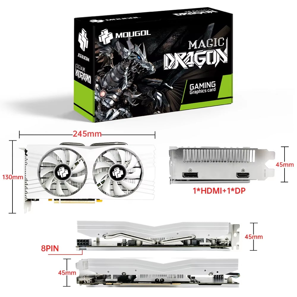 Original Radeon RX580 8G Graphics Card GDDR5 Memory Video Gaming Card Pcie3.0X16 DVI DP for Desktop Computer AMD Card