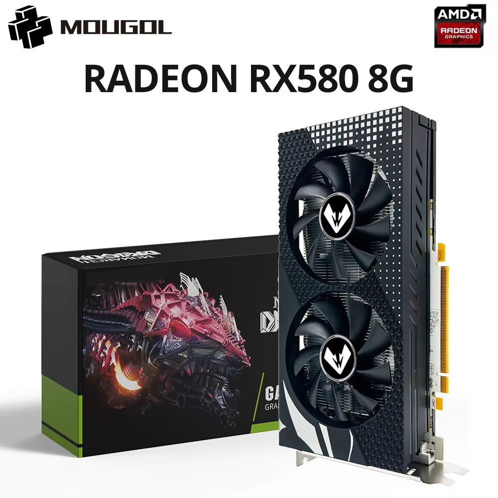 Original Radeon RX580 8G Graphics Card GDDR5 Memory Video Gaming Card Pcie3.0X16 DVI DP for Desktop Computer AMD Card